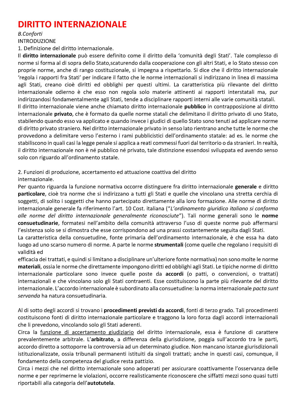 Riassunto Libro Conforti - DIRITTO INTERNAZIONALE B INTRODUZIONE ...