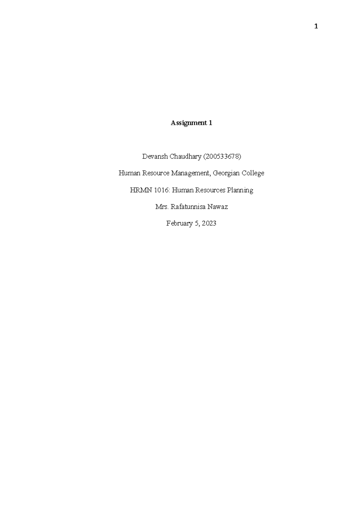 Devansh Assignment 1 - hr planning - Assignment 1 Devansh Chaudhary ...