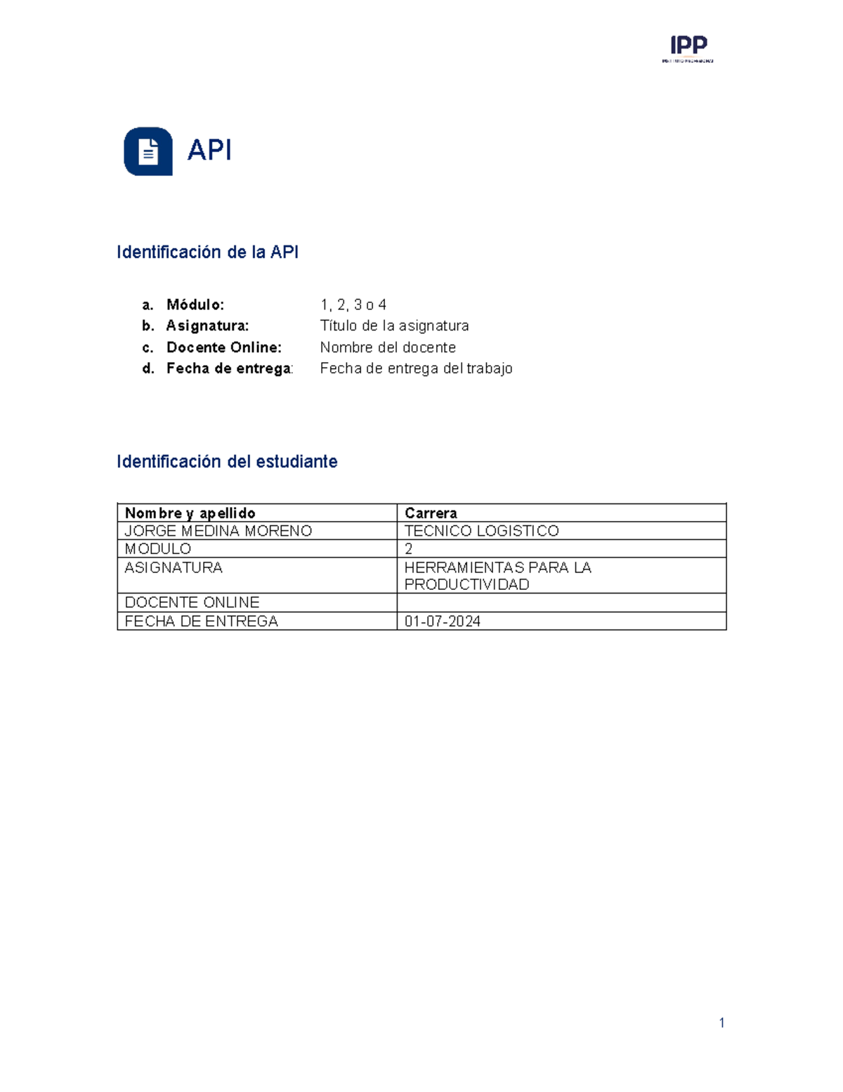 Trabajo Herramienta PARA LA Productividad n°2 - API Identificación de ...