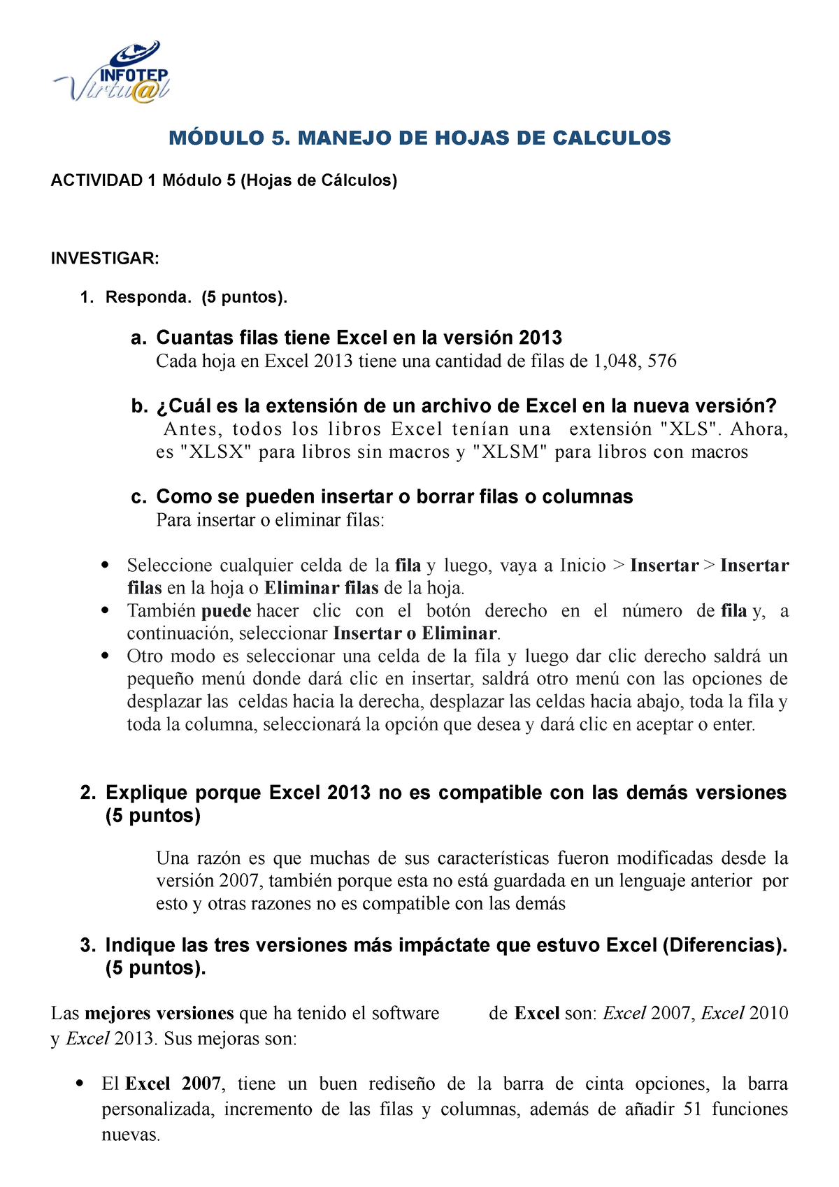 Actividad 1 Modulo 5 MÓdulo 5 Manejo De Hojas De Calculos Actividad