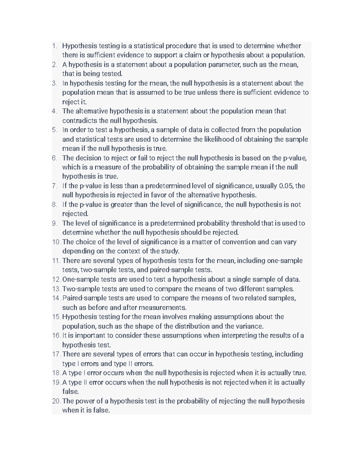 Hypothesis testing for the mean - Hypothesis testing is a statistical ...