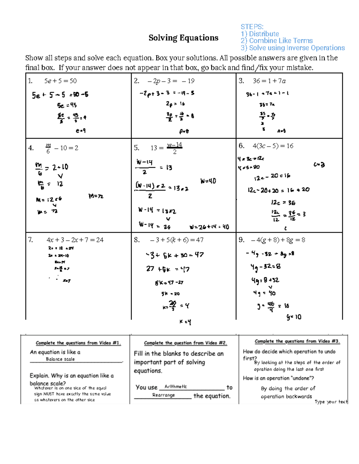 1-2 Practice Q2 - ……………. - Pre Algebra B, Week 1 Friday Solving ...