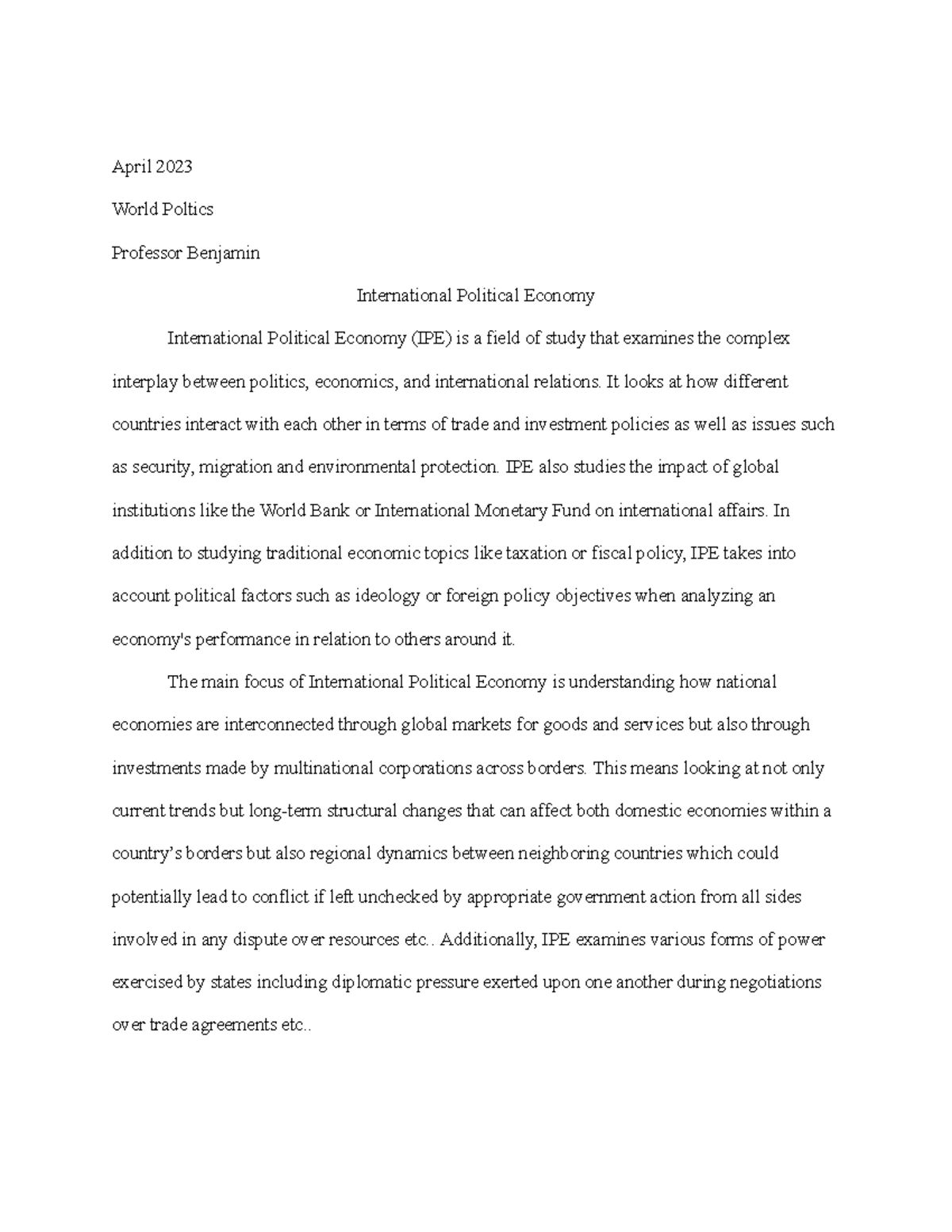 global political economy essay