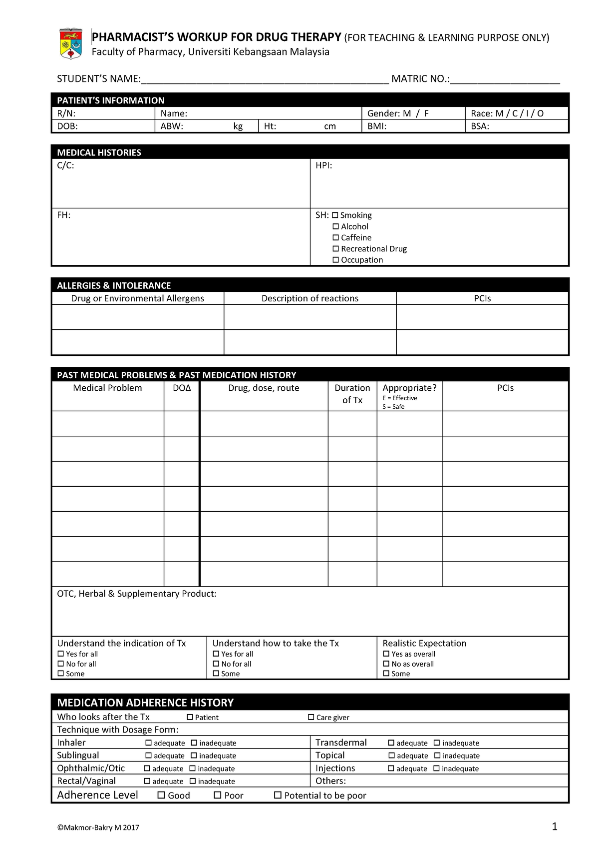 Borang PWDT 2017 - to asses patient health and family background form ...