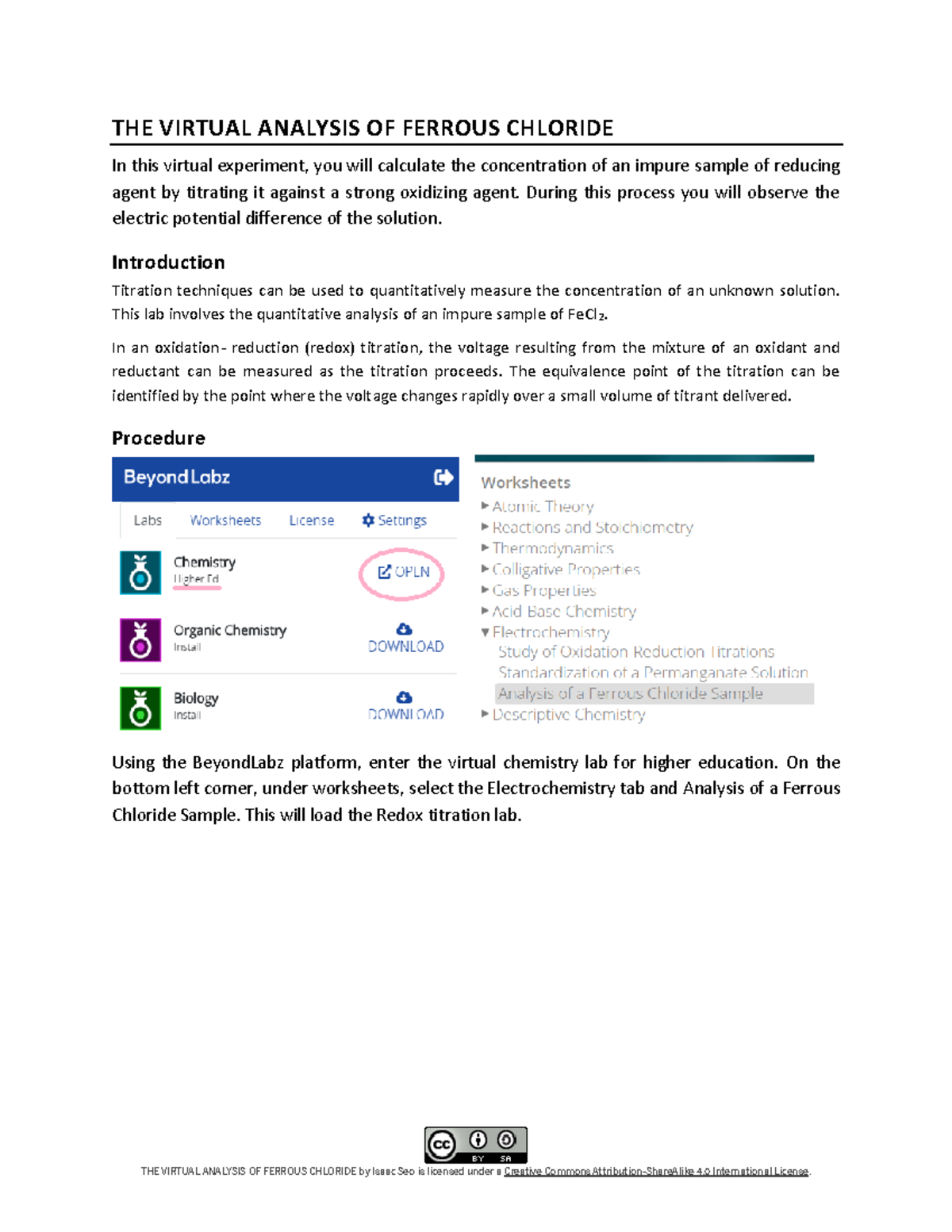 CHEM 1210 Analysis of Fe Cl2 - THE VIRTUAL ANALYSIS OF FERROUS CHLORIDE ...