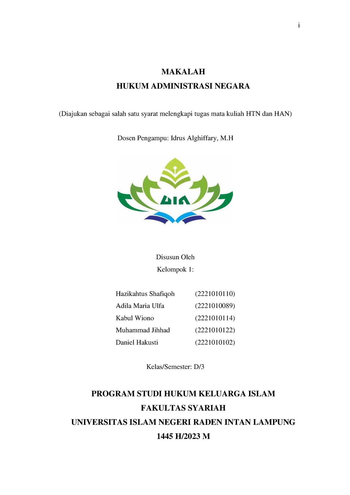 HAN DAN HTN K1 (1) - Han Dan Htn - I MAKALAH HUKUM ADMINISTRASI NEGARA ...