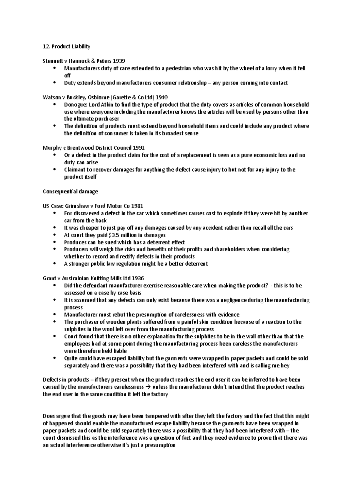 TORT Product Liability SEM 7 Chapter 12 AND 20 - Product Liability ...