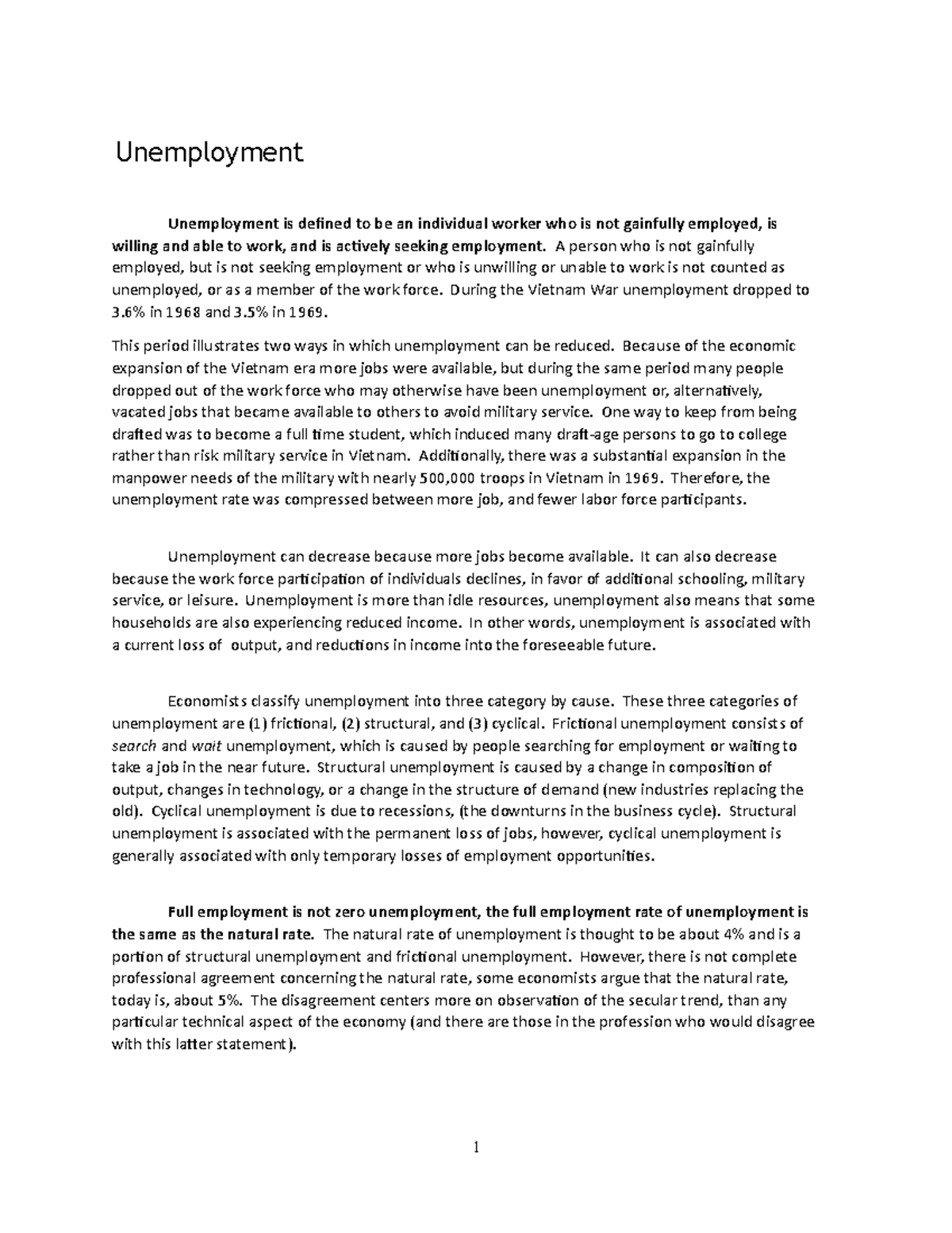 Note 17 - Class Notes - Unemployment Unemployment Is Defined To Be An ...