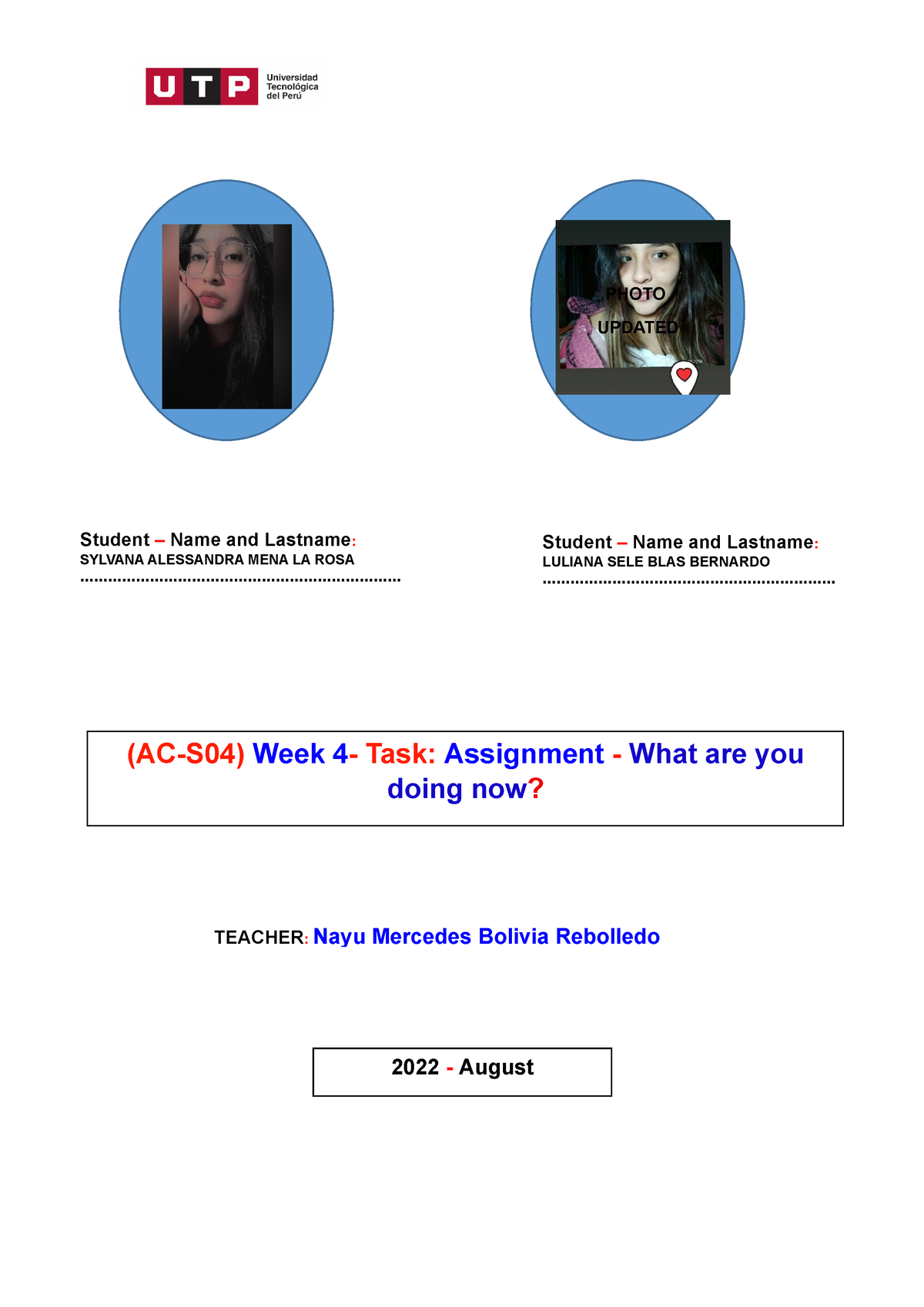 Week 4 - B V B B B B B B - PHOTO UPDATED Student – Name And Lastname ...