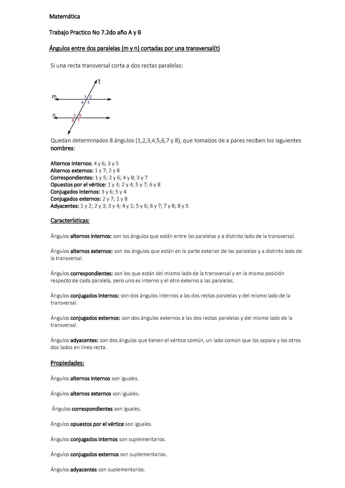 Angulos Entre Paralelas - Matem·tica Trabajo Practico No 7. 2 Do AÒo A ...