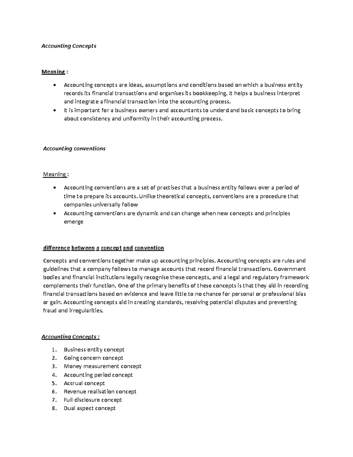 Accounting Concepts and conventions - Accounting Concepts Meaning ...