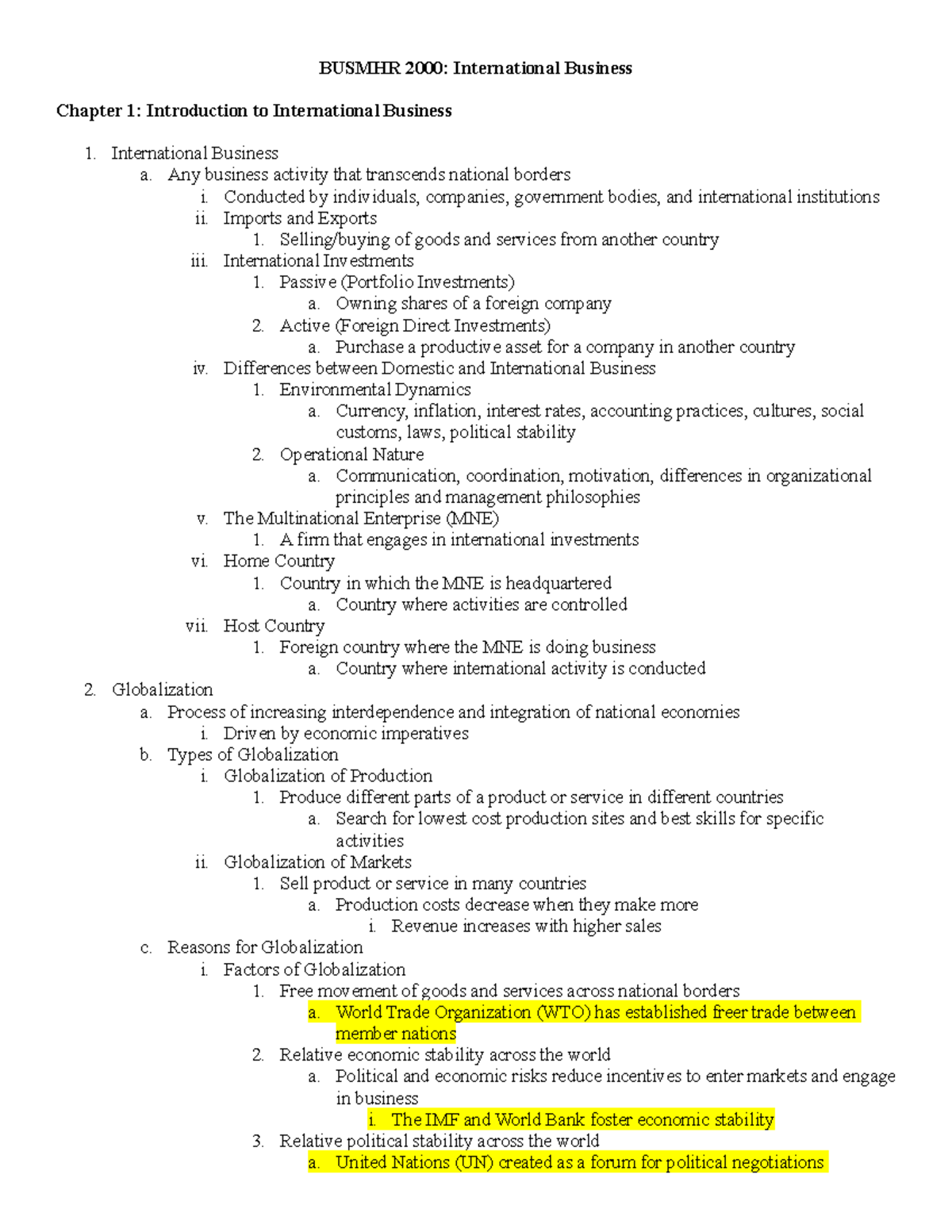 B Usmhr 2000 Midterm 1 - Lecture Notes All - BUSMHR 2000: International ...