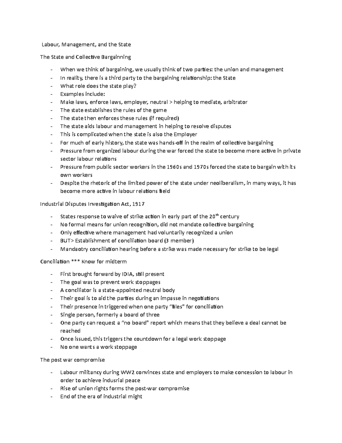 LABR 3P90 Week 2 Lecture - Labour, Management, and the State The State ...