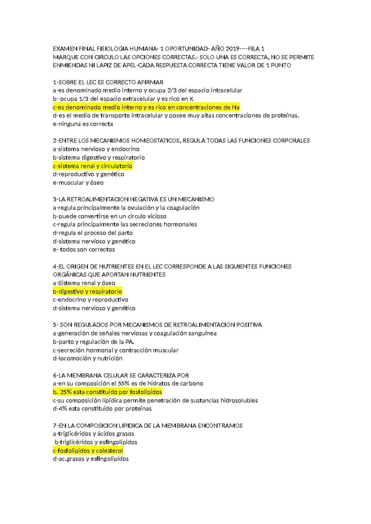 Fisio Primera Oportunidad Corregido - EXAMEN FINAL FISIOLOGIA HUMANA- 1 ...