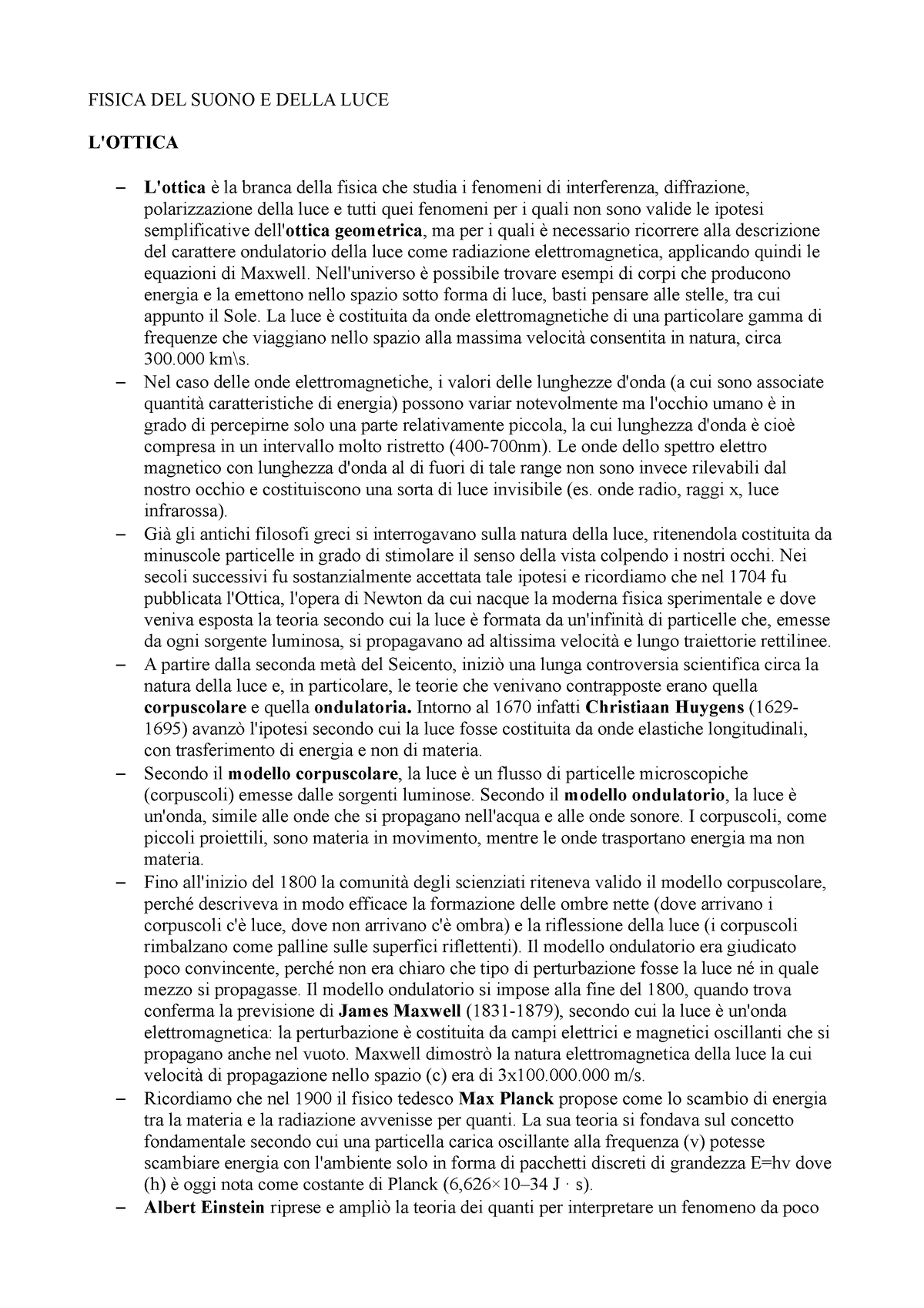 Fisica del suono e della luce - FISICA DEL SUONO E DELLA LUCE L'OTTICA L'ottica  è la branca della - Studocu