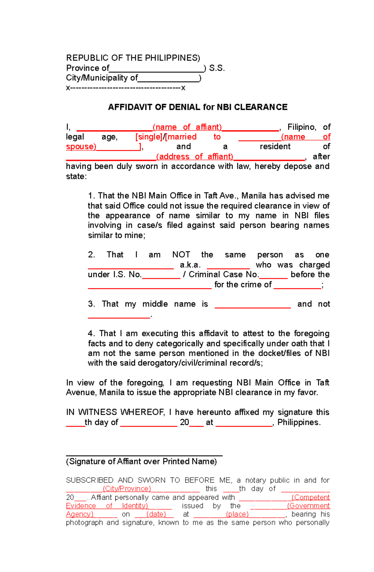 affidavit-of-denial-for-nbi-clearance-republic-of-the-philippines