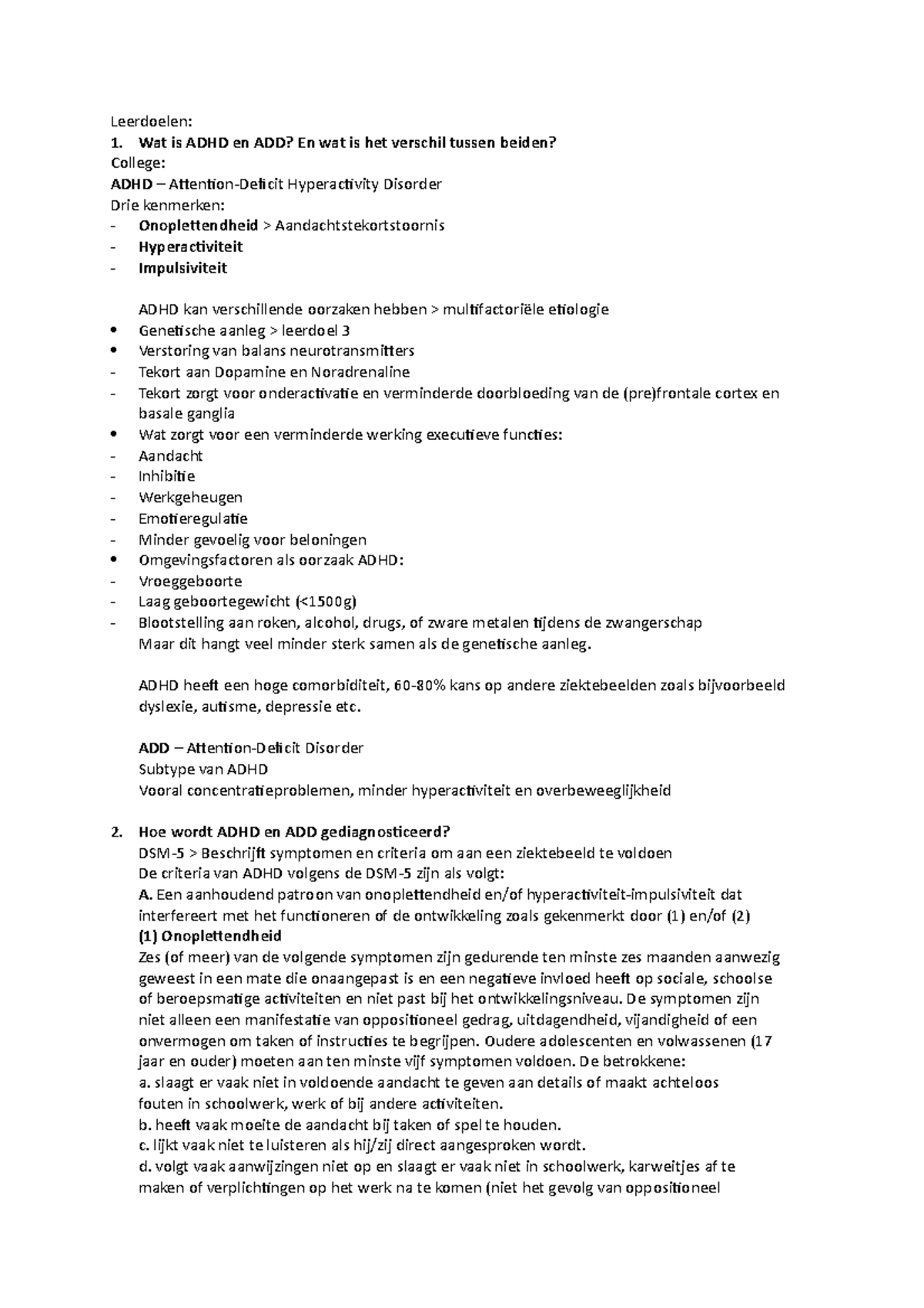 Taak 4 ADHD Uitwerking Leerdoelen 1.