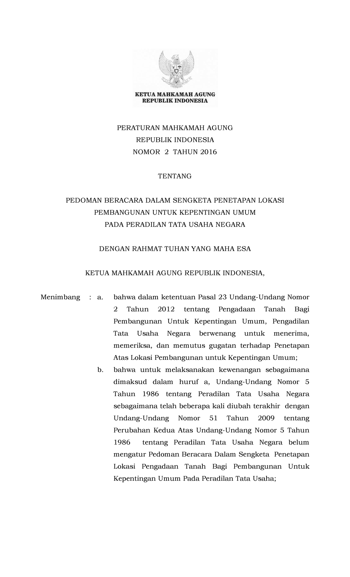 Perma Nomor 2 Tahun 2016 - PERATURAN MAHKAMAH AGUNG REPUBLIK INDONESIA ...