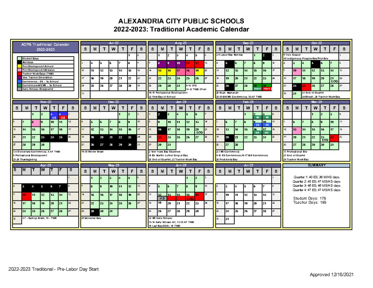 Achs calendar ALEXANDRIA CITY PUBLIC SCHOOLS 20222023