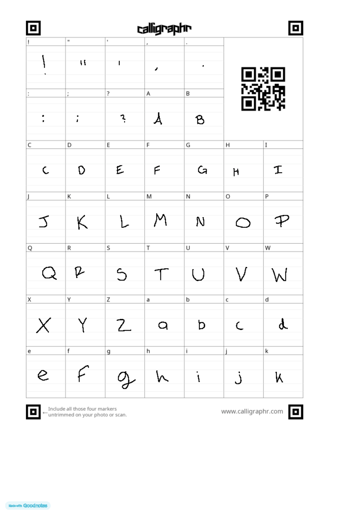 Calligraphr-Templat - EDU 6495 - ! 11 I / ↓ · : A B 2 B E F G H T- J K ...