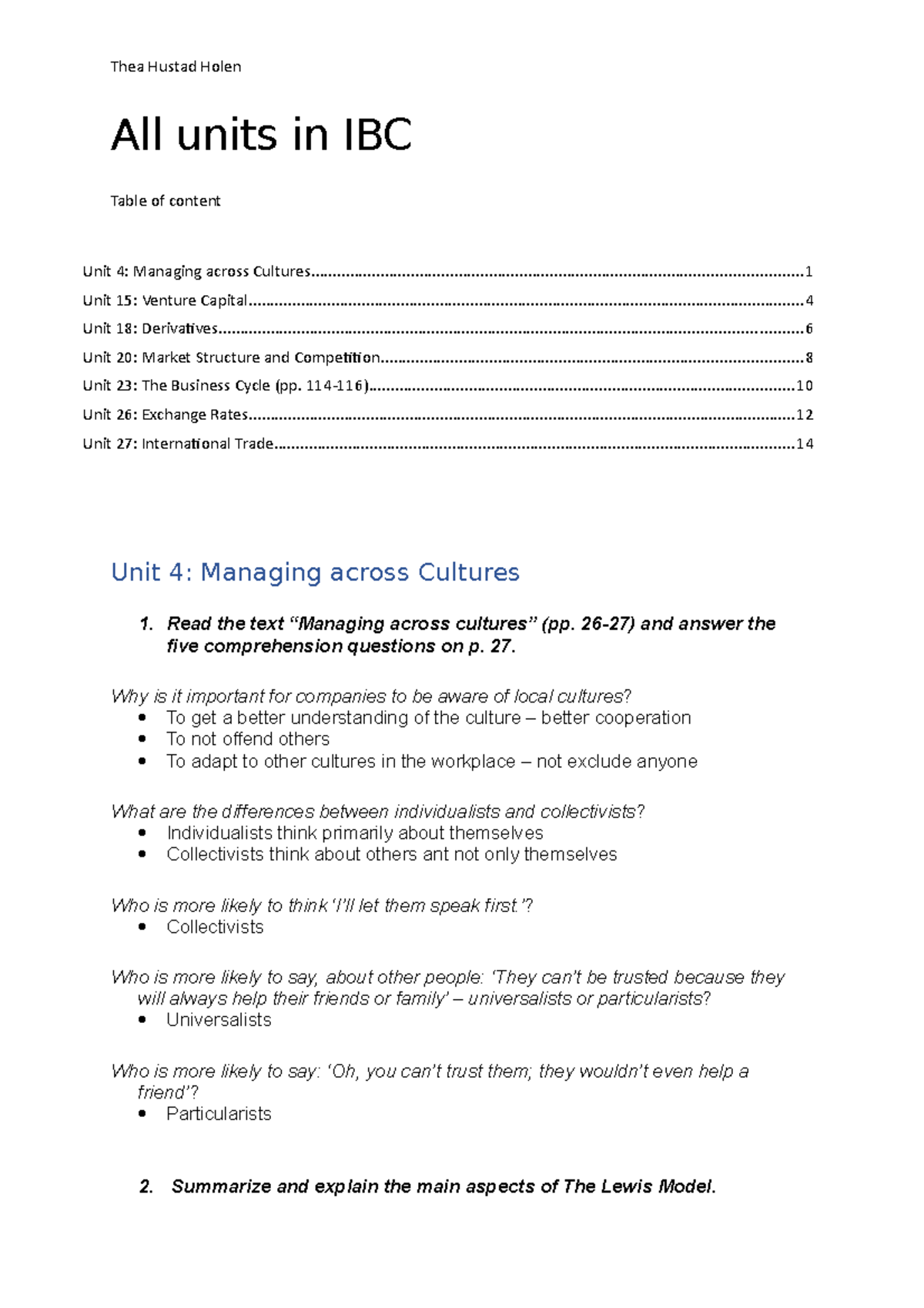 Units in IBC - All units in IBC Table of content Unit 4: Managing ...