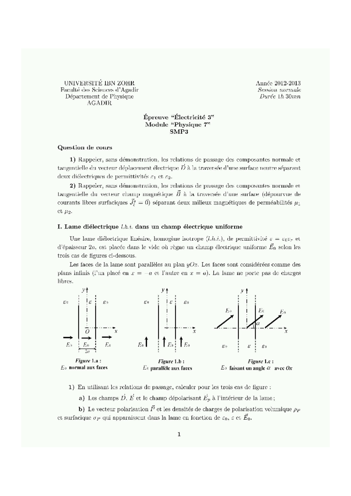 Examen 1 tous les pot Exam with solution Physique Studocu