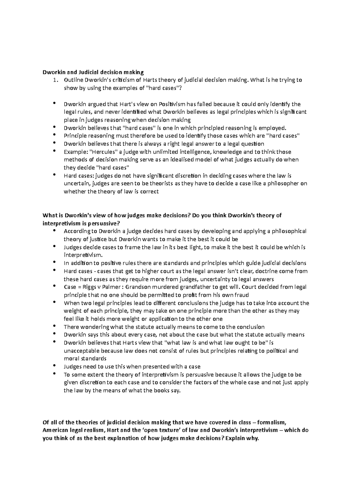 Law and society tutorial 3 - Dworkin and Judicial decision making 1 ...