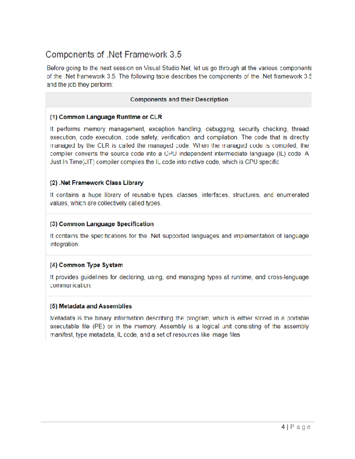 Components of .NET Framework - COMPUTER APPLICATION - 4 | P a g e 5 | P ...
