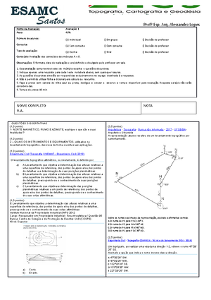 07 Lista DE Exercicio Topografia Gabarit - GABARITO Completar a Tabela ...