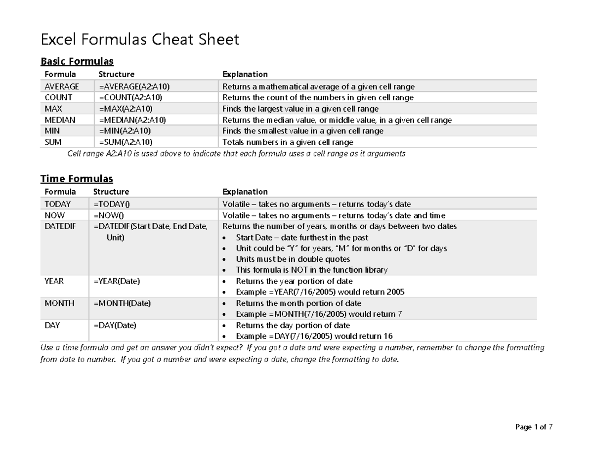 Formulas - COMPUTERS - Basic Formulas Formula Structure Explanation ...
