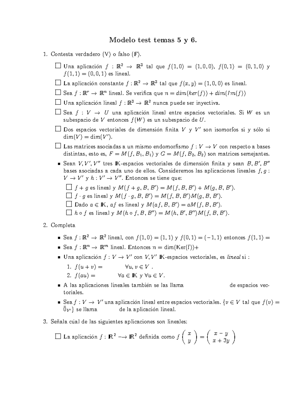 Modelo test de los temas 5 y 6 calculo 1 - Modelo test temas 5 y 6 ...