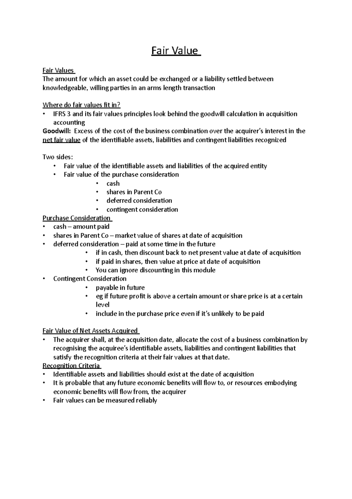 Fair Value notes - Fair Value Fair Values The amount for which an asset ...