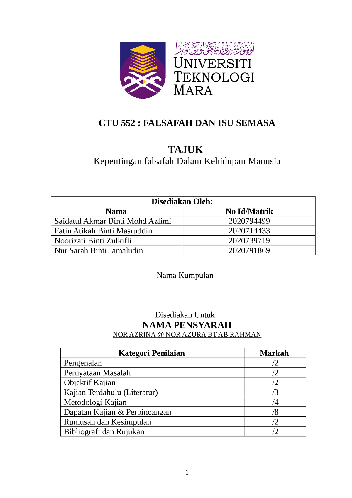 Assignment CTU552 - CTU 552 : FALSAFAH DAN ISU SEMASA TAJUK Kepentingan ...