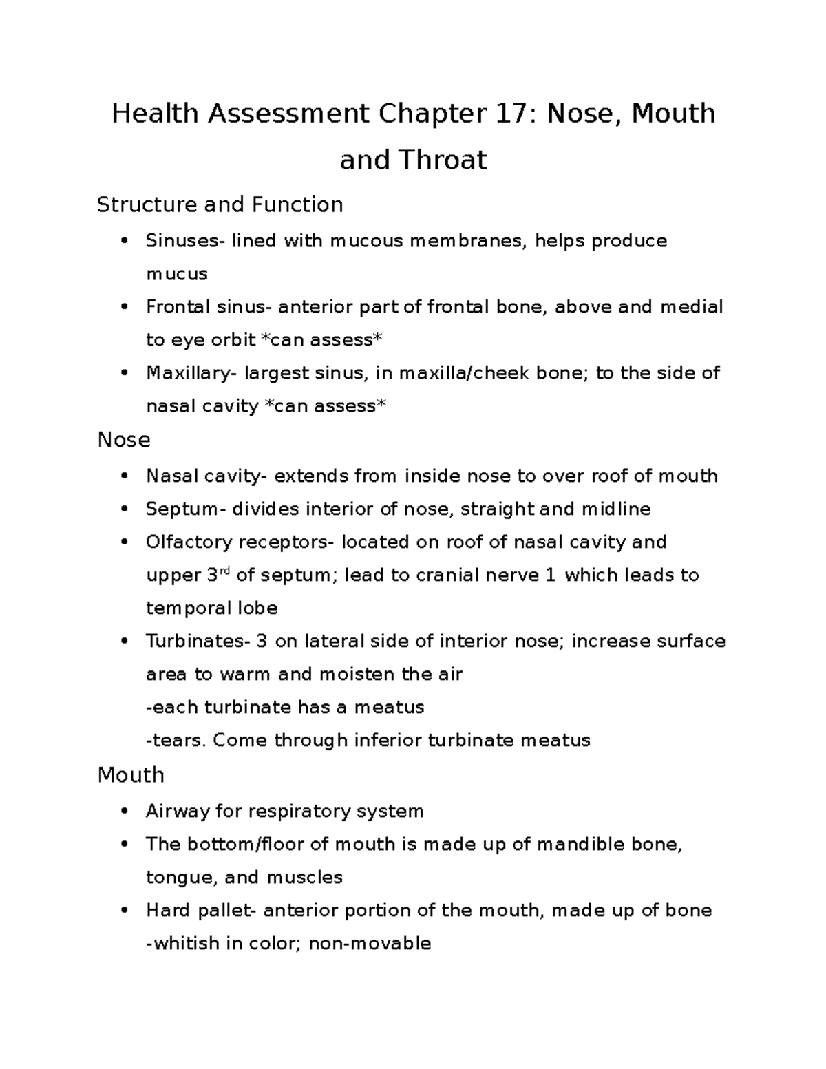 Health Assessment Chapter 17 - Come Through Inferior Turbinate Meatus ...