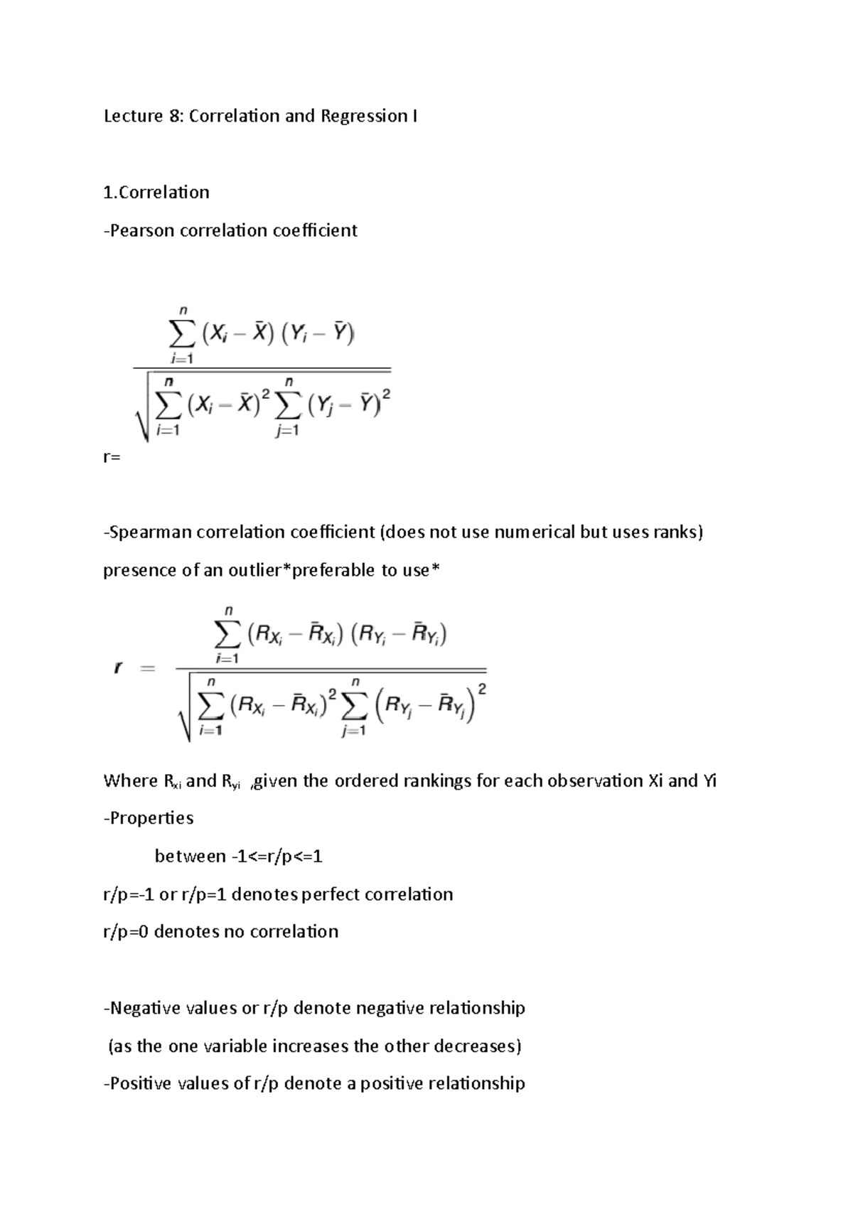 Lecture 8 - MAS 224 - Lecture 8: Correlation and Regression I 1 ...
