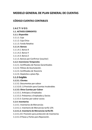 Modelo General DE PLAN DE Cuentas - MODELO GENERAL DE PLAN GENERAL DE  CUENTAS CÓDIGO CUENTAS - Studocu