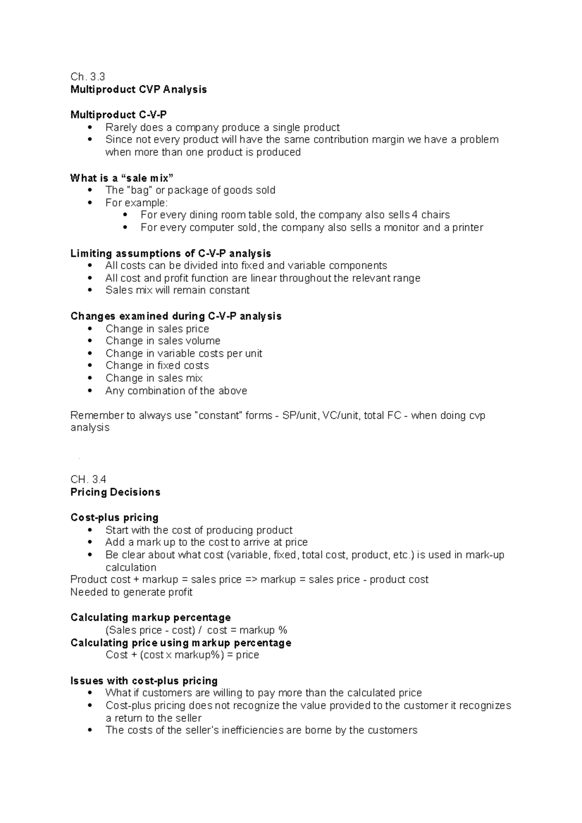 Ch3.3-3.4: Multiproduct CVP Analysis - Ch. 3. Multiproduct CVP Analysis ...