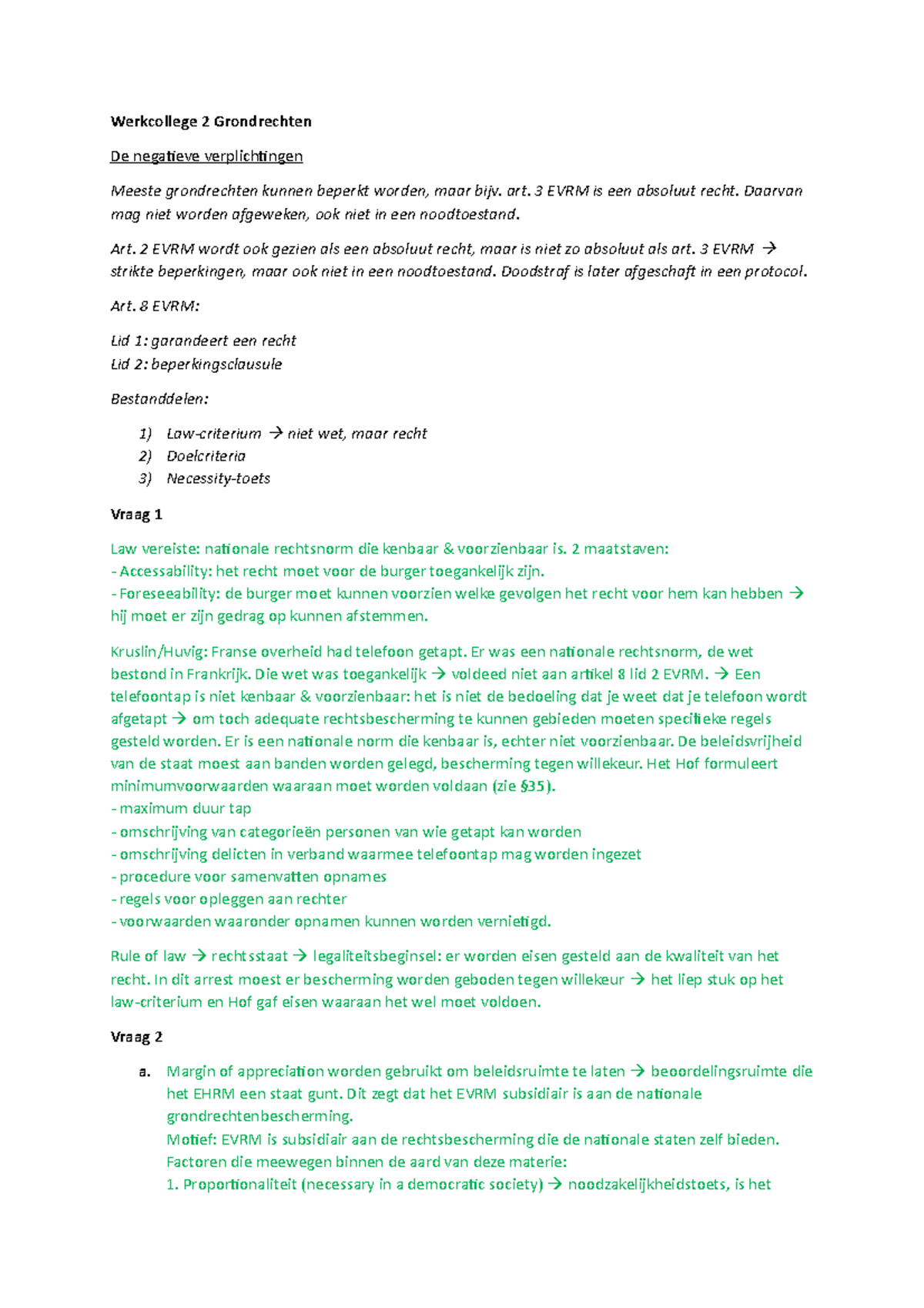 Werkcollege 2 Grondrechten - Werkcollege 2 Grondrechten De Negatieve ...