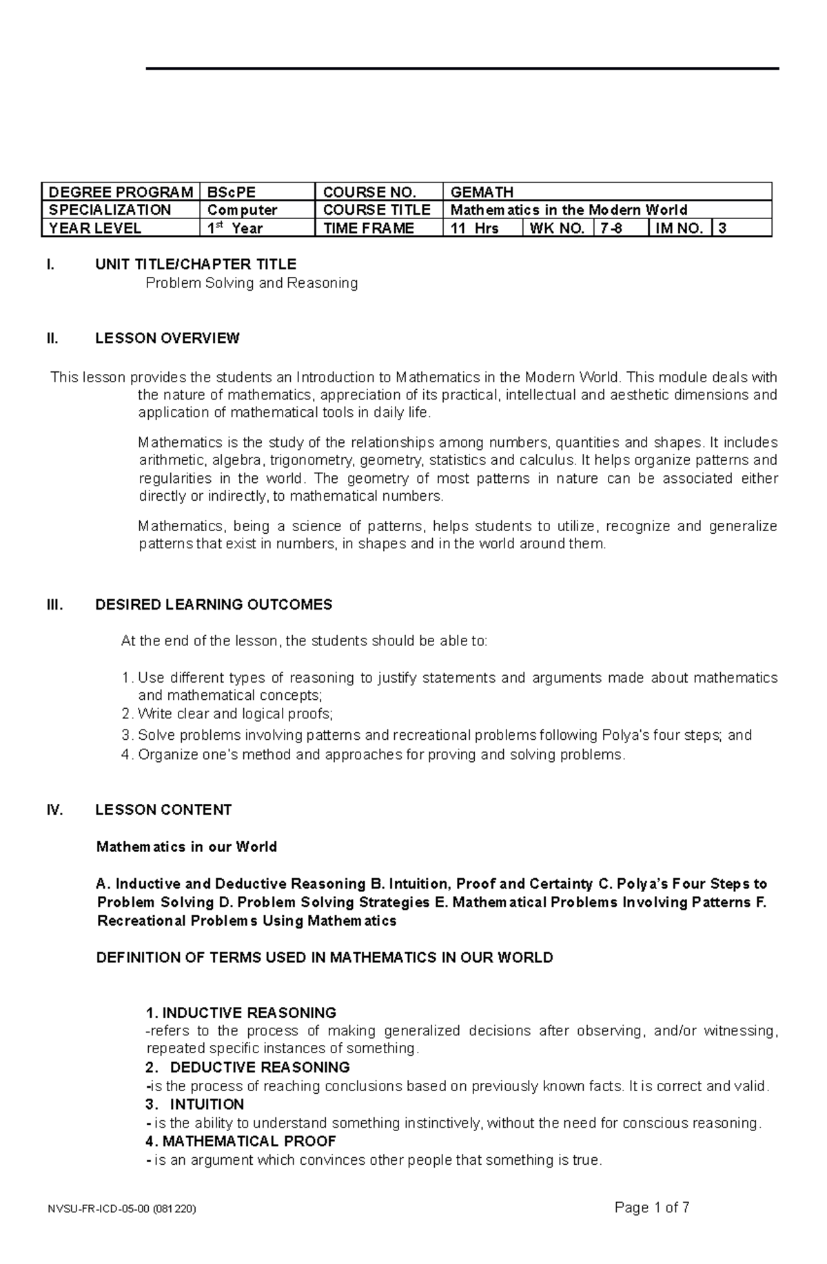 Math-module-Ch3 - MATHEMATICS IN THE MODERN WORLD NOTES - DEGREE ...