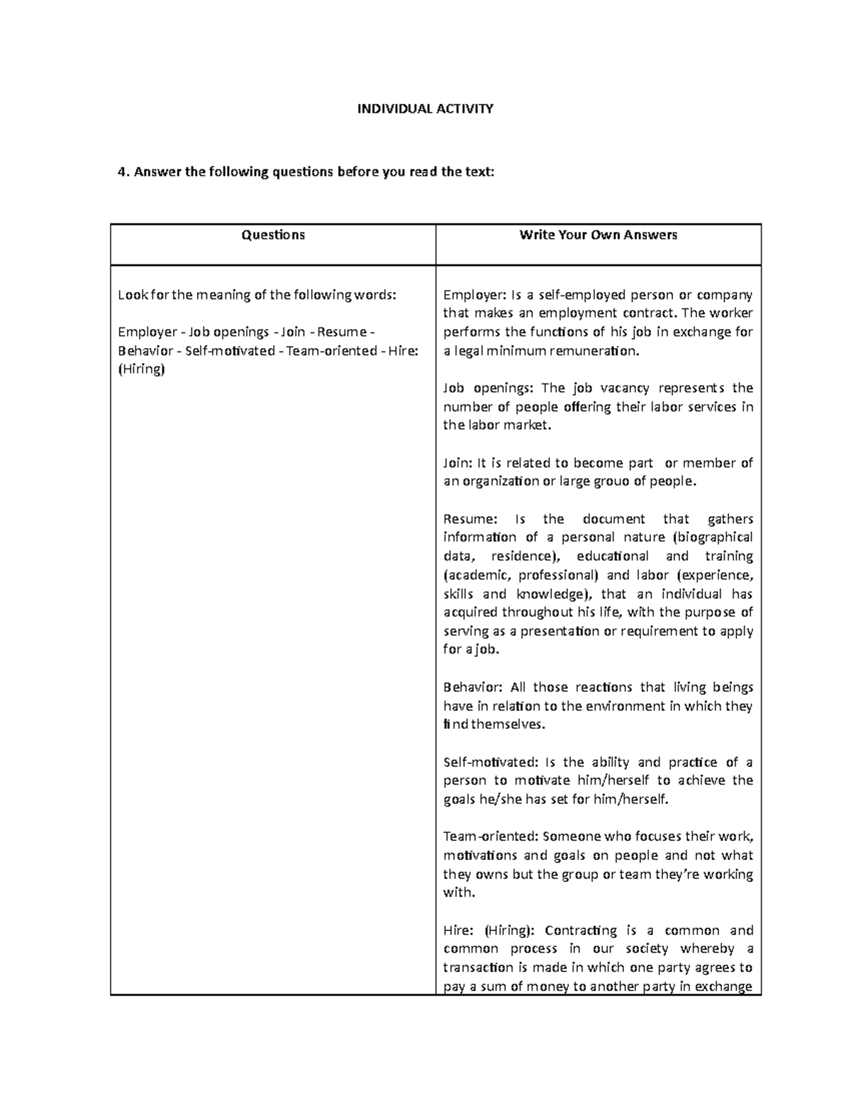 Individual Activity - no hacer caso - INDIVIDUAL ACTIVITY Answer the ...