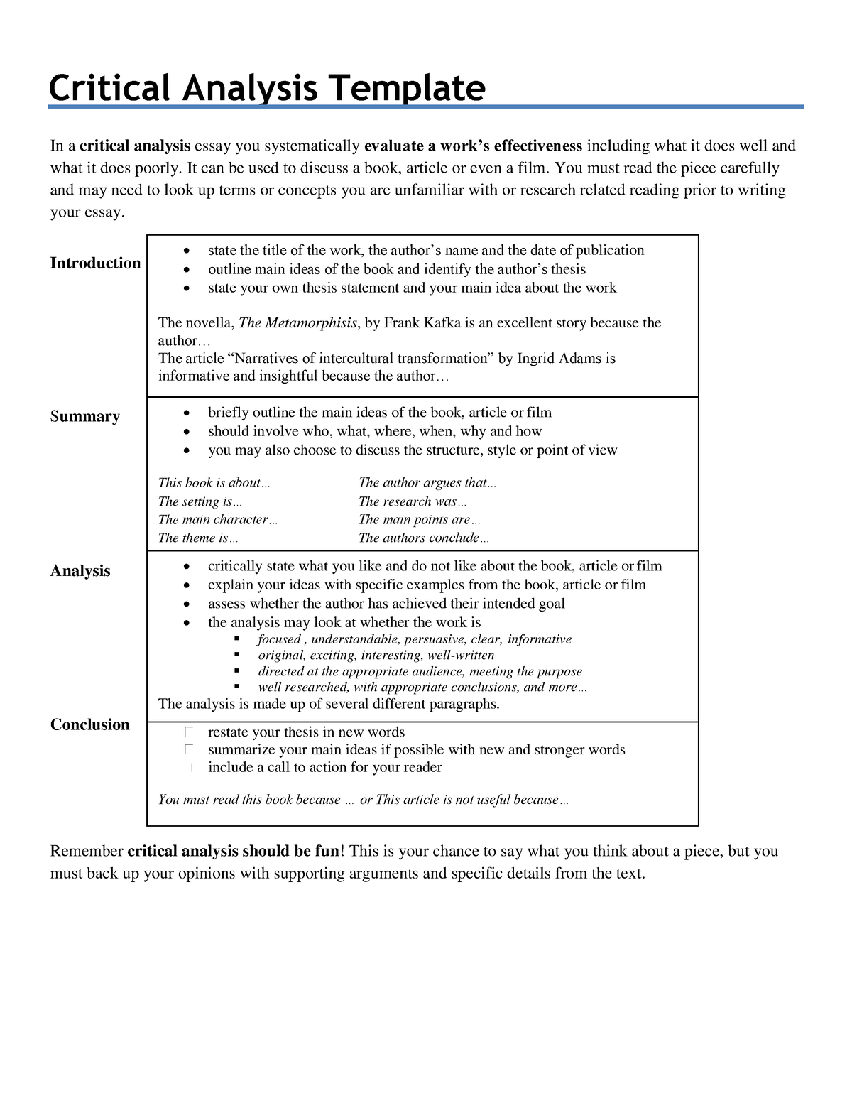 analytical essay worksheet