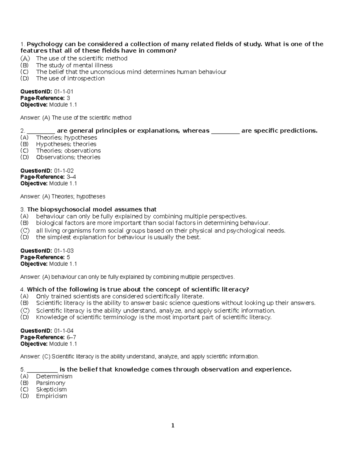 Module 1 - practice - Psychology can be considered a collection of many ...