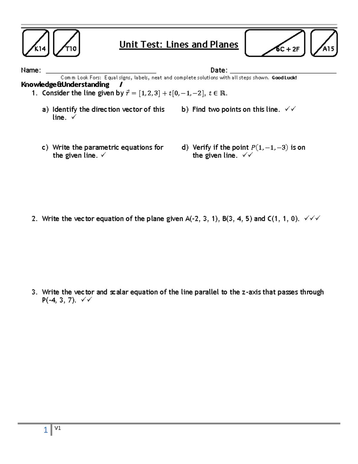 Unit 8 - Unit Test: Lines and Planes Name ...