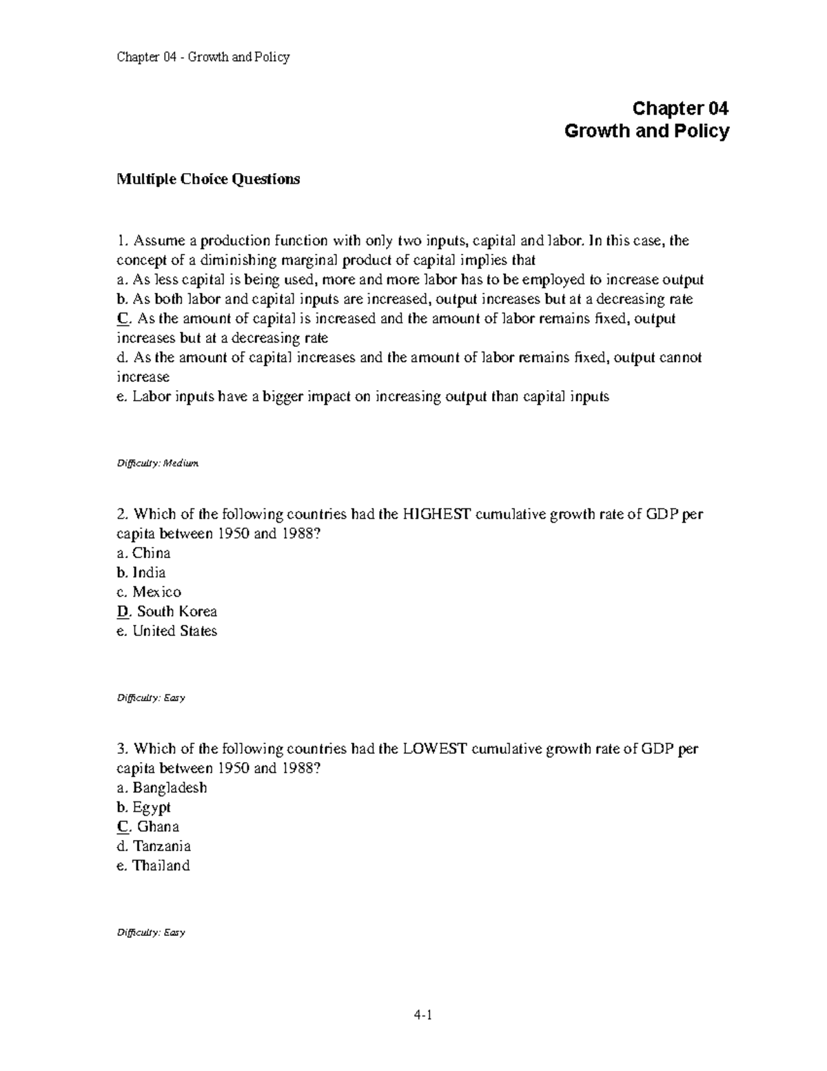 Tb Chap 004 - Chapter 04 Growth and Policy Multiple Choice Questions ...