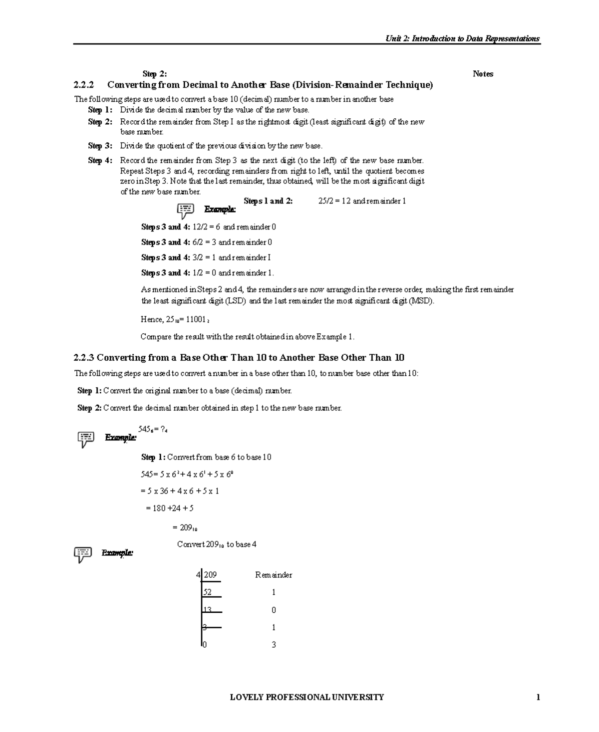 4 notes Step 2 Notes 2.2 Converting from Decimal to Another Base