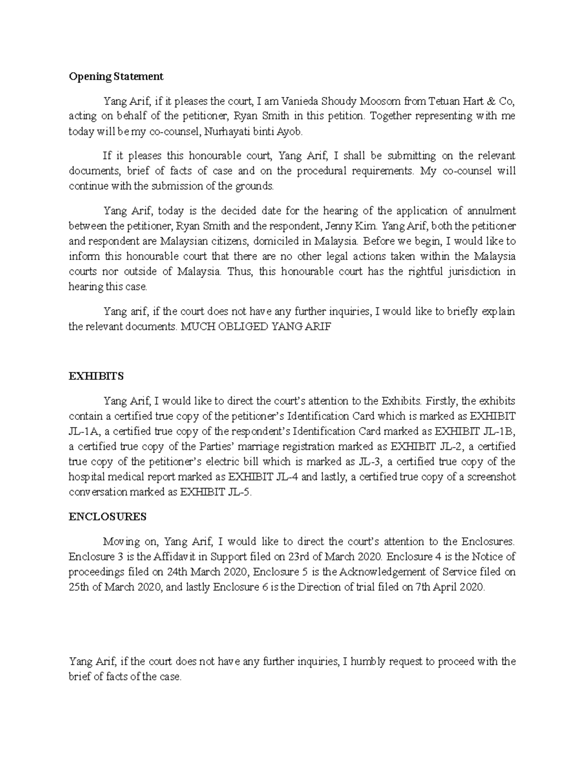 Example Senior Script Submission - Opening Statement Yang Arif, if it ...