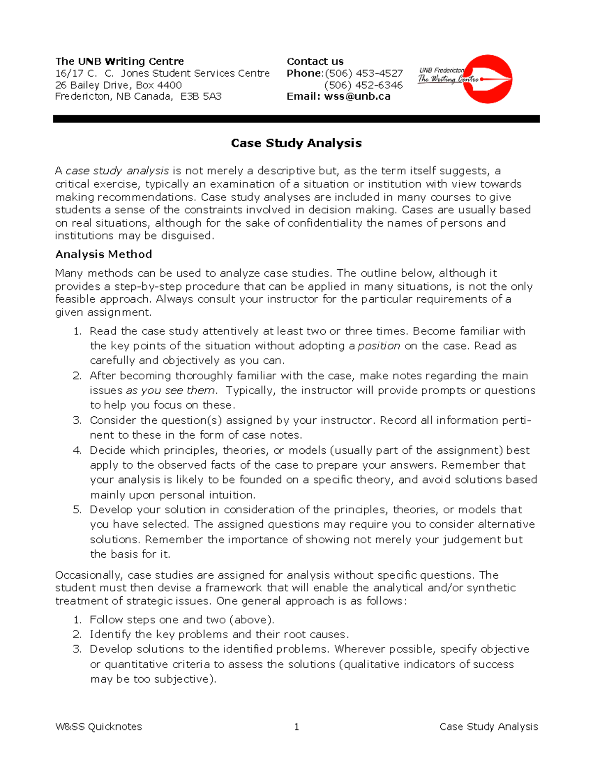 Casestudyanalysis handout - Sc/Chem 1000 - Yorku - Studocu