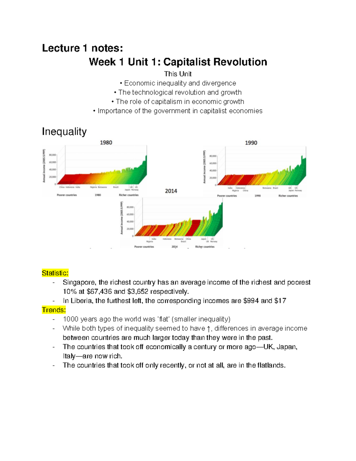 Principels of Economics 1 - Lecture 1 notes: Week 1 Unit 1: Capitalist ...