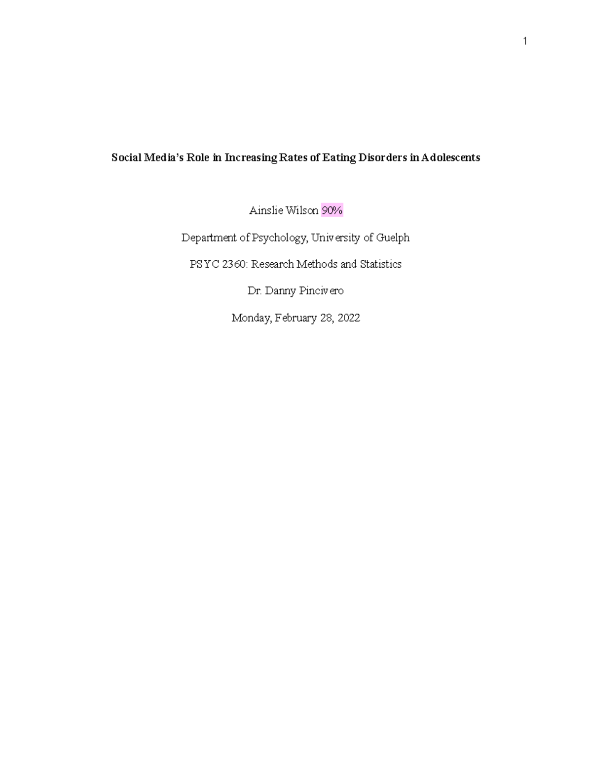Plan for Research Proposal - PSYC 2360 - U of G - Studocu