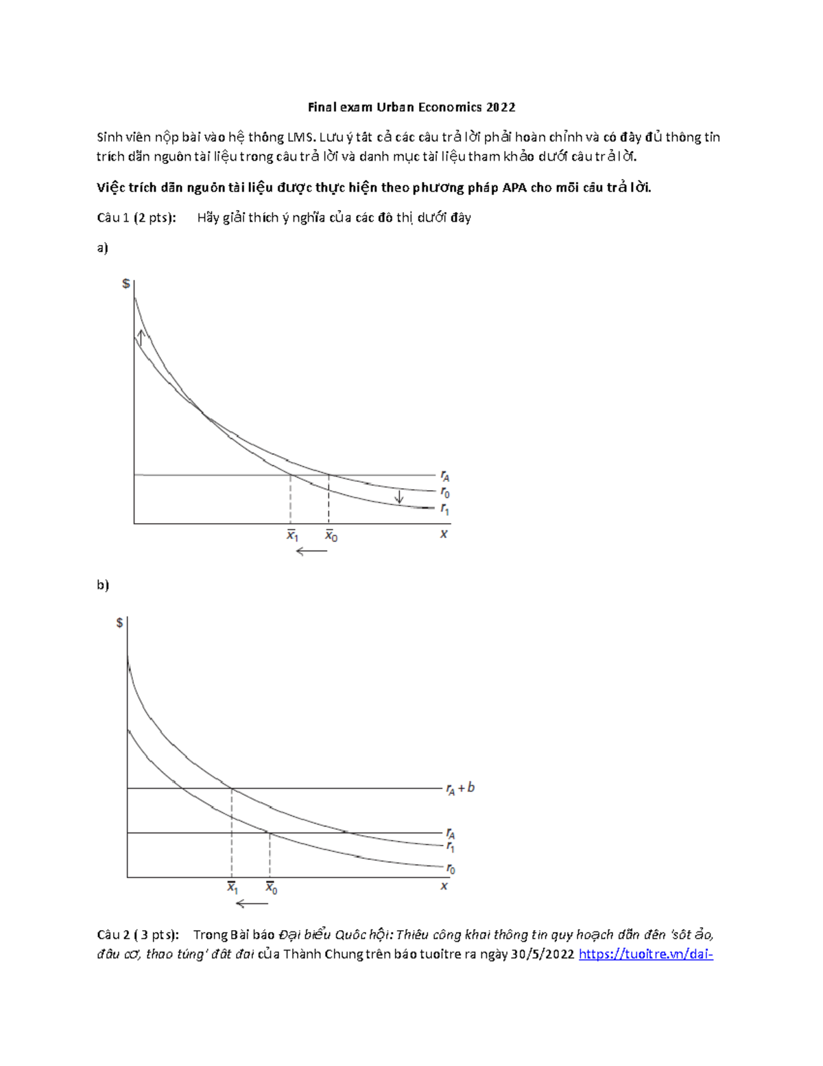 Final exam Urban Economics 2022 05 30 Final exam Urban Economics 2022